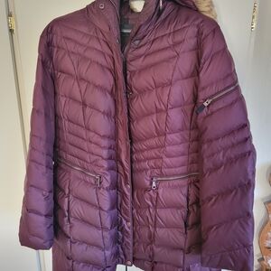 MARC NEW YORK Womens Removable Hooded Puffer Coat Plum Zip/Snap Down Fill Sz 1X